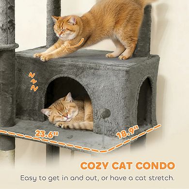80 Inch Large Multi-Level Cat Tower, with 2 Spacious Condos, 2 Hanging Balls, for Resting and Play