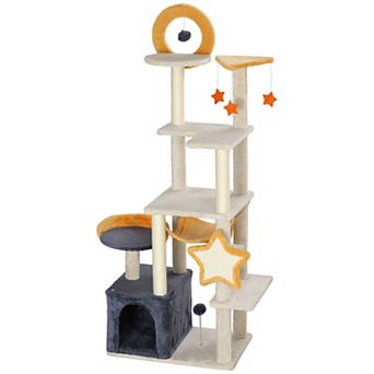 63 Inch Multi-Level Cat Tower, with Sisal Scratching Post, Cat Condos, Hammock, Pet Activity Center