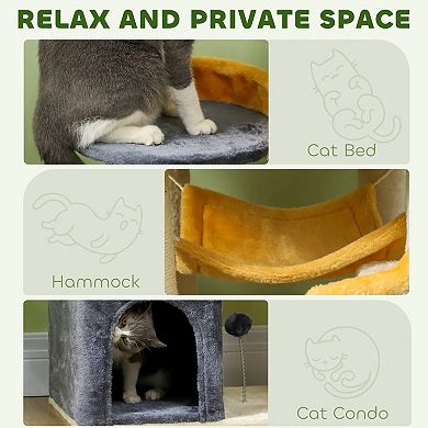 63 Inch Multi-Level Cat Tower, with Sisal Scratching Post, Cat Condos, Hammock, Pet Activity Center