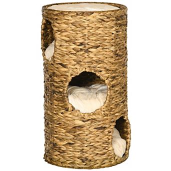 Elevated Cat Bed, with Three Hideaways & Four Soft Plush Cushions, Hand-Woven Materials