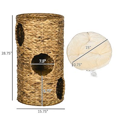 Elevated Cat Bed, with Three Hideaways & Four Soft Plush Cushions, Hand-Woven Materials