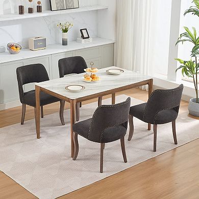 Wooden Dining Chairs Set of 2, Modern Fabric Upholstered Dining Room Chair, Solid Wood Legs