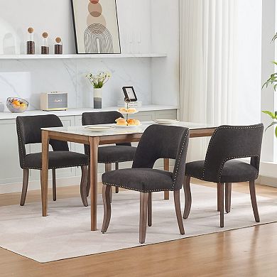 Wooden Dining Chairs Set of 2, Modern Fabric Upholstered Dining Room Chair, Solid Wood Legs