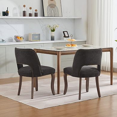 Wooden Dining Chairs Set of 2, Modern Fabric Upholstered Dining Room Chair, Solid Wood Legs