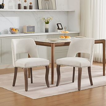 Wooden Dining Chairs Set of 2, Modern Fabric Upholstered Dining Room Chair, Solid Wood Legs