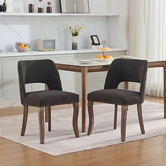 Wooden Dining Chairs Set of 2, Modern Fabric Upholstered Dining Room Chair, Solid Wood Legs