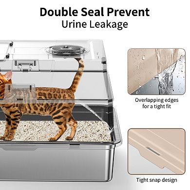 Extra Large Enclosed Stainless Steel Cat Litter Box with Lid, Metal Enclosed High Sides