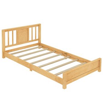 Twin Size Platform Bed Frame with Headboard, Floor Bed with Support Slats, Easy Assembly