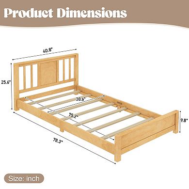 Twin Size Platform Bed Frame with Headboard, Floor Bed with Support Slats, Easy Assembly