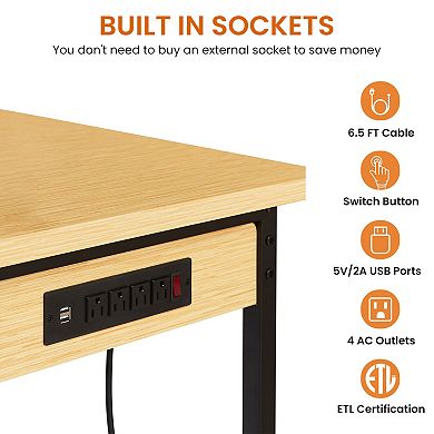 71" Adjustable Workbench with with AC/USB Outlet, 2000 LBS Load Capacity, Wheels and Pegboard