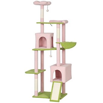 72 Inch Level Cat Tower, 7 Scratching Posts, 2 Condos, Tall Cat Tree, Steel Frame Hammoc