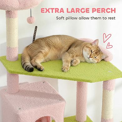 72 Inch Level Cat Tower, 7 Scratching Posts, 2 Condos, Tall Cat Tree, Steel Frame Hammoc