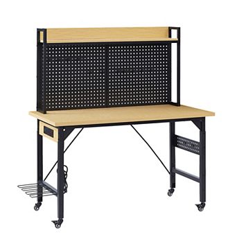 48" Adjustable Workbench with with AC/USB Outlet, 1600 LBS Load Capacity, Wheels and Pegboard