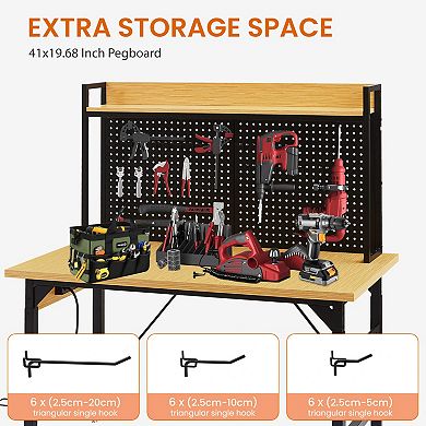 48" Adjustable Workbench with with AC/USB Outlet, 1600 LBS Load Capacity, Wheels and Pegboard