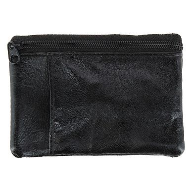 CTM Leather Zipper RFID Coin Pouch Wallet with ID Window & Key Ring