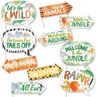 Funny Safari Animals Photo Booth Props Kit, Jungle-Themed Puns - 10 Count Selfie Prop Sticks