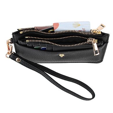 CTM Women's Premium Faux Leather Solid Color Card Case Wristlet