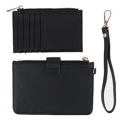 CTM Women's Premium Faux Leather Solid Color Card Case Wristlet
