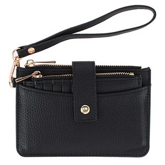 CTM Women's Premium Faux Leather Solid Color Card Case Wristlet