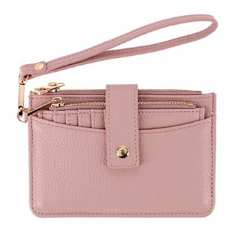 CTM Women's Premium Faux Leather Solid Color Card Case Wristlet