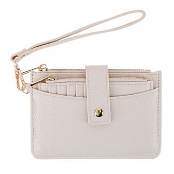CTM Women's Premium Faux Leather Solid Color Card Case Wristlet