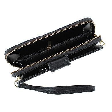 CTM Women's Floral Embossed Premium Faux Leather Snap Closure Wristlet Wallet