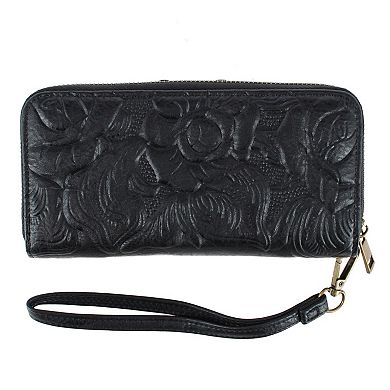 CTM Women's Floral Embossed Premium Faux Leather Snap Closure Wristlet Wallet