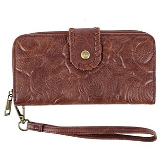 CTM Women's Floral Embossed Premium Faux Leather Snap Closure Wristlet Wallet