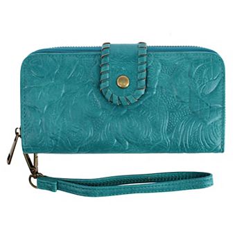 CTM Women's Floral Embossed Premium Faux Leather Snap Closure Wristlet Wallet