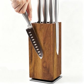 360° Rotating Acacia Wood Magnetic Knife Block - Extra Large Capacity Kitchen Utensil Holder