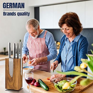360° Rotating Acacia Wood Magnetic Knife Block - Extra Large Capacity Kitchen Utensil Holder