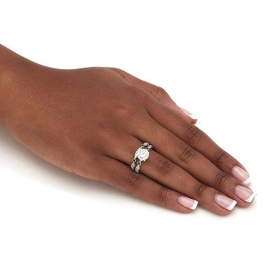 2.52 TCW White and Green Cubic Zirconia Platinum-plated Silver Bridal Ring Set