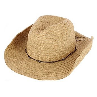 CTM Women's Straw Cowboy Hat with Star Hatband and Shapeable Brim