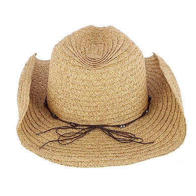 CTM Women's Straw Cowboy Hat with Star Hatband and Shapeable Brim