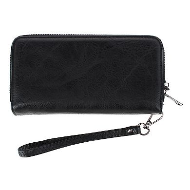 CTM Women's Premium Faux Leather Zip Around Organizer Wristlet Wallet
