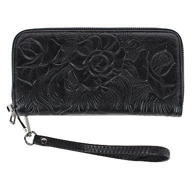 CTM Women's Premium Faux Leather Zip Around Organizer Wristlet Wallet