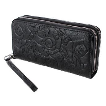 CTM Women's Premium Faux Leather Zip Around Organizer Wristlet Wallet