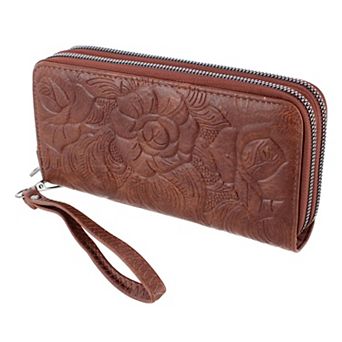 CTM Women's Premium Faux Leather Zip Around Organizer Wristlet Wallet