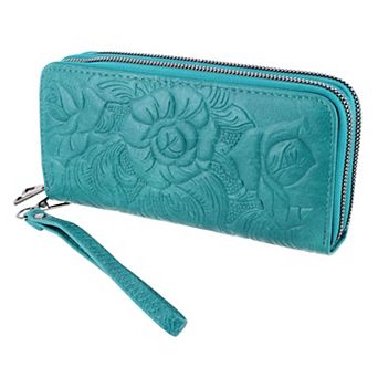 CTM Women's Premium Faux Leather Zip Around Organizer Wristlet Wallet