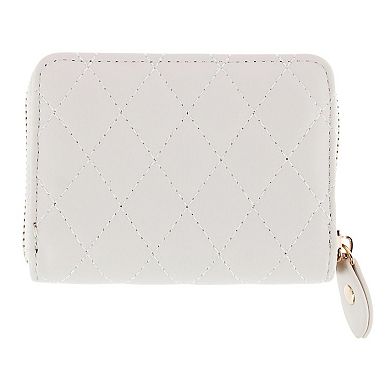 CTM Women's Premium Faux Leather Quilted Look Zip Around Card Case
