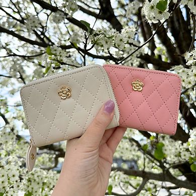 CTM Women's Premium Faux Leather Quilted Look Zip Around Card Case