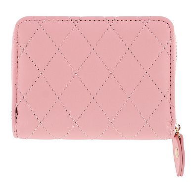 CTM Women's Premium Faux Leather Quilted Look Zip Around Card Case