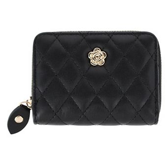 CTM Women's Premium Faux Leather Quilted Look Zip Around Card Case