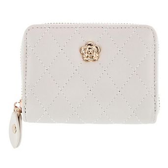 CTM Women's Premium Faux Leather Quilted Look Zip Around Card Case