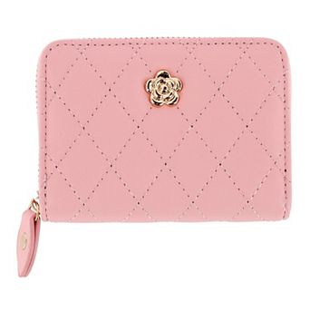 CTM Women's Premium Faux Leather Quilted Look Zip Around Card Case