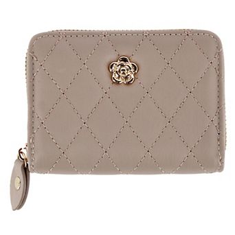 CTM Women's Premium Faux Leather Quilted Look Zip Around Card Case