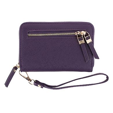 CTM Women's Premium Faux Leather Zip Around Wristlet Wallet