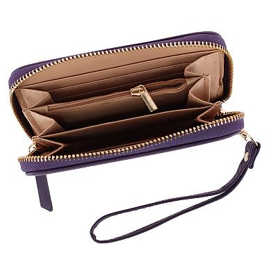 CTM Women's Premium Faux Leather Zip Around Wristlet Wallet