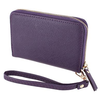 CTM Women's Premium Faux Leather Zip Around Wristlet Wallet