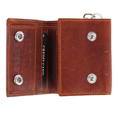 CTM Men's RFID Trifold Leather Biker Wallet with Silver Chain